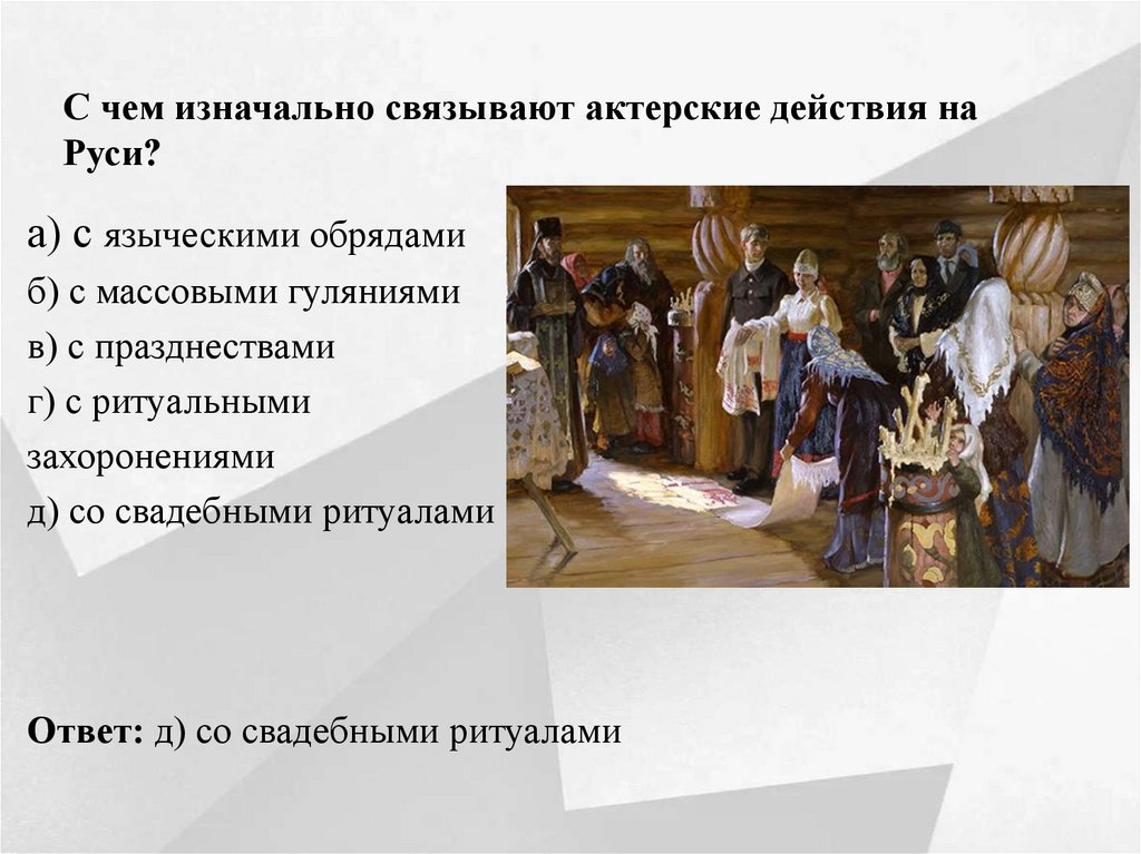 С чем изначально связывают актерские действия на Руси?