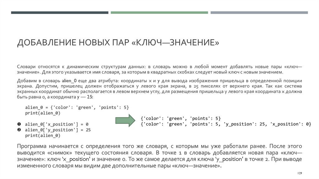Добавление новых пар «ключ—значение»