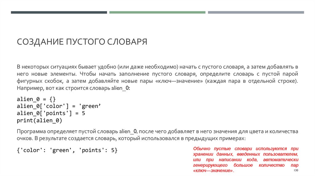 Создание пустого словаря