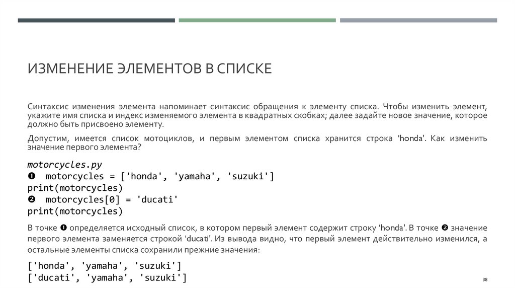 Изменение элементов в списке