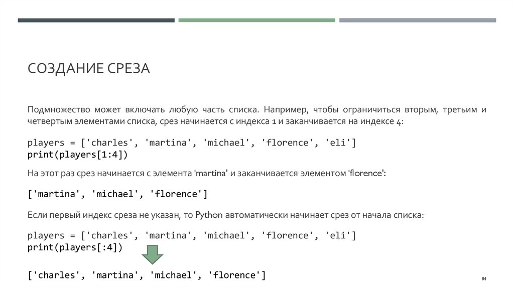 Создание среза