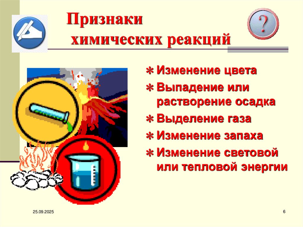 Признаки химических реакций