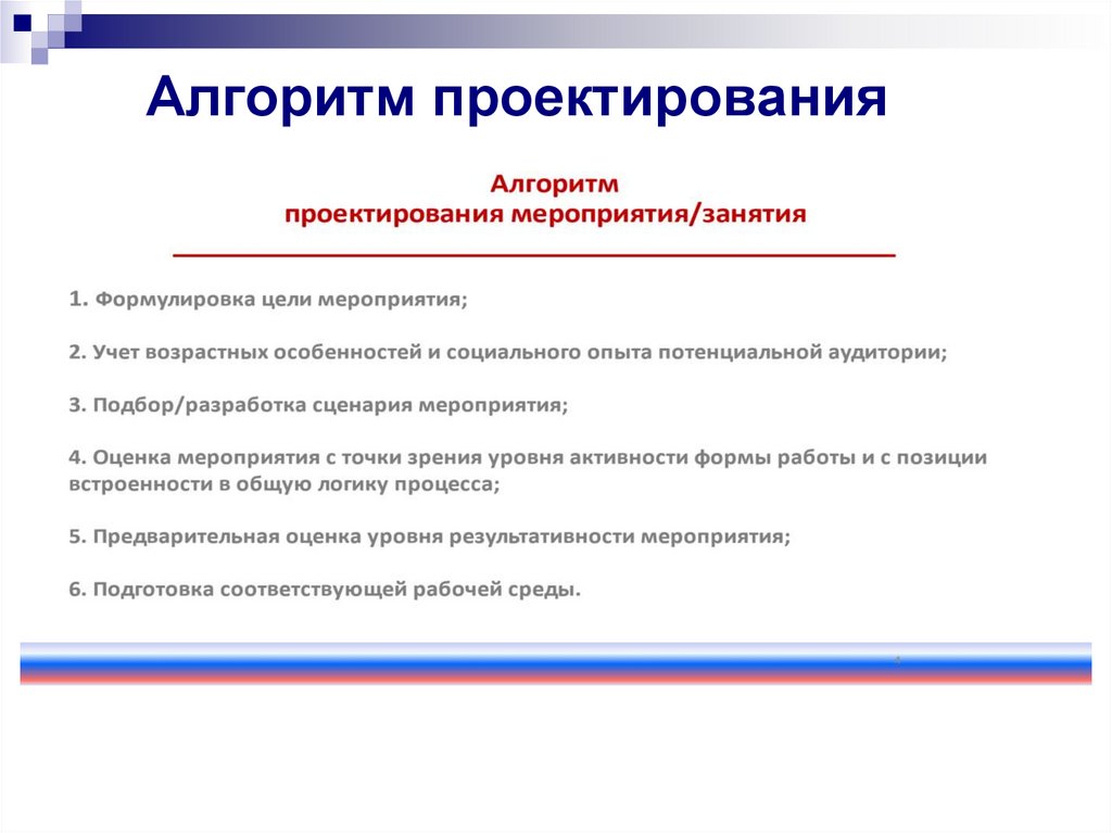 Алгоритм проектирования мероприятия