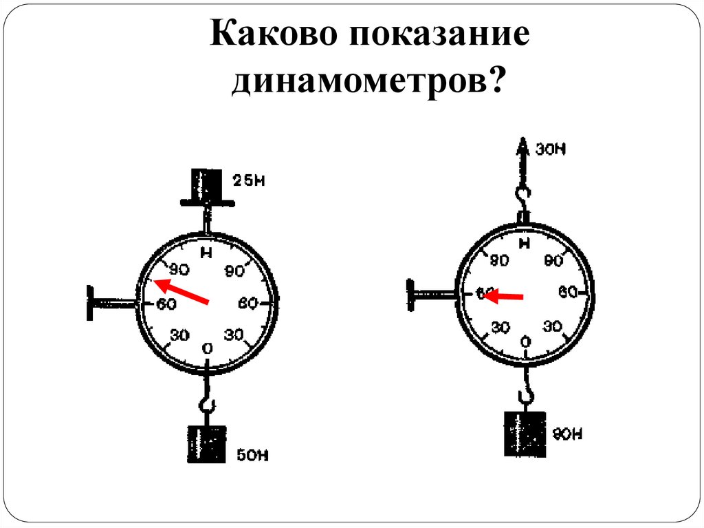 Каково показание динамометров?