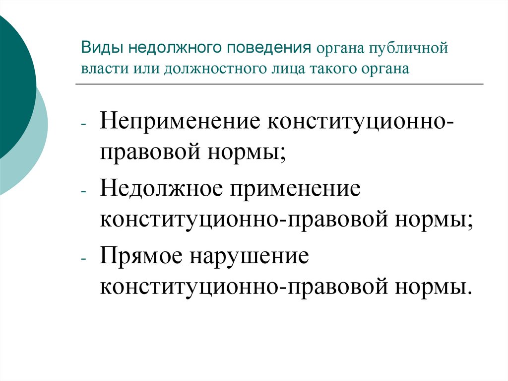 Виды недолжного поведения органа публичной власти или должностного лица такого органа