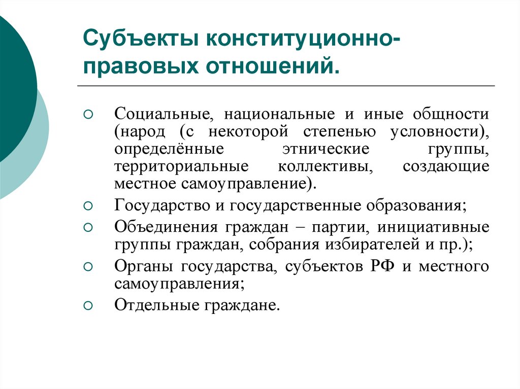Субъекты конституционно-правовых отношений.