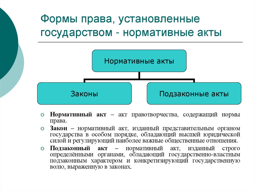 Формы права, установленные государством - нормативные акты