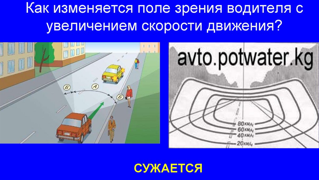 Как изменяется поле зрения водителя с увеличением скорости движения?