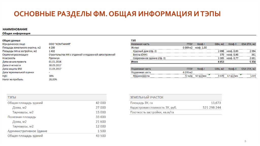 ОСНОВНЫЕ РАЗДЕЛЫ ФМ. ОБЩАЯ ИНФОРМАЦИЯ И ТЭПЫ