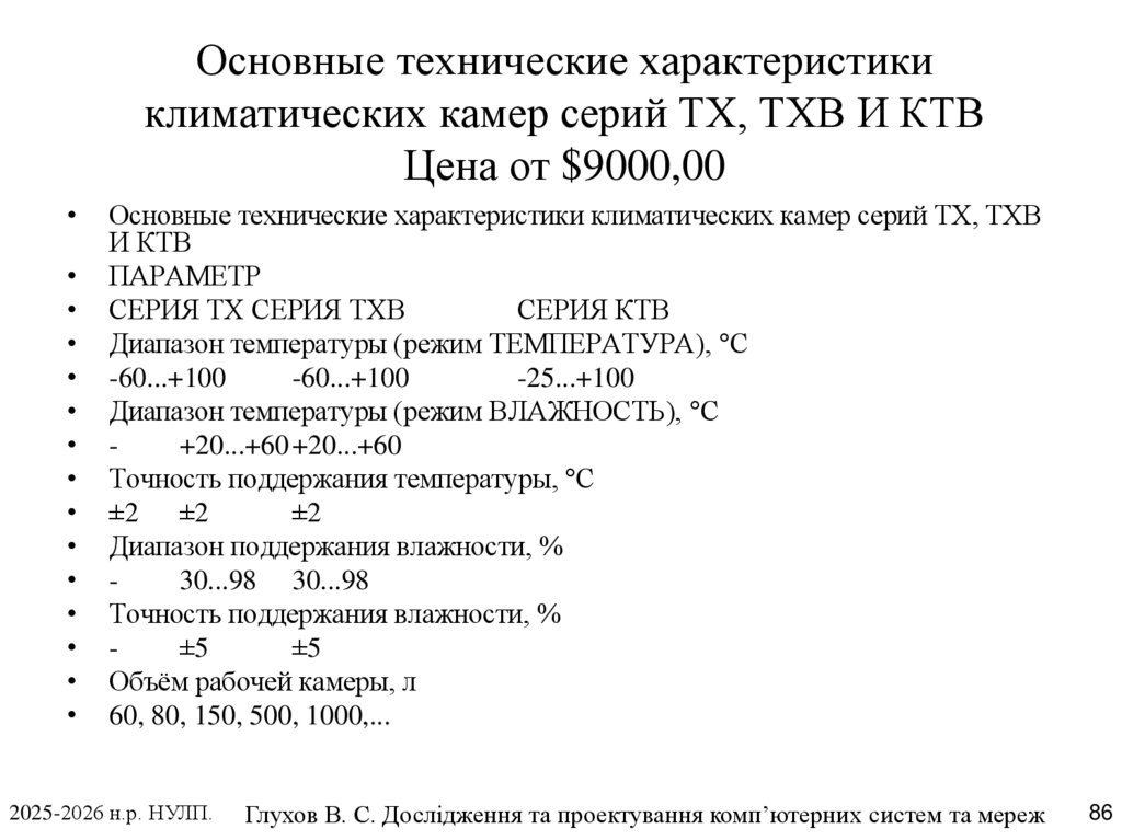 Основные технические характеристики климатических камер серий ТХ, ТХВ И КТВ Цена от $9000,00