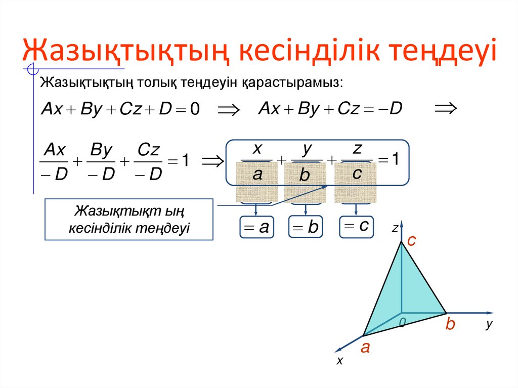 Жазықтықтың кесінділік теңдеуі
