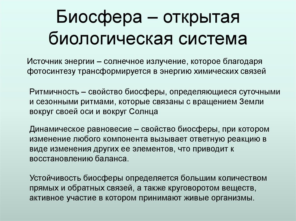 Биосфера – открытая биологическая система