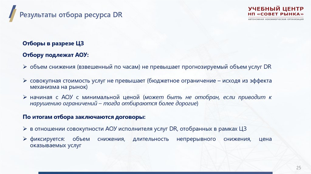 Результаты отбора ресурса DR