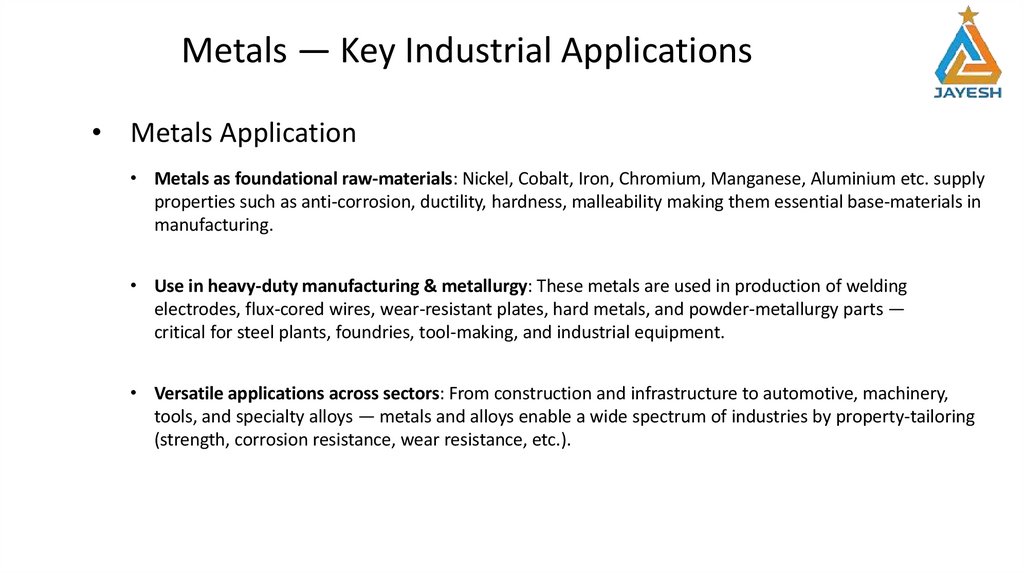 Metals — Key Industrial Applications