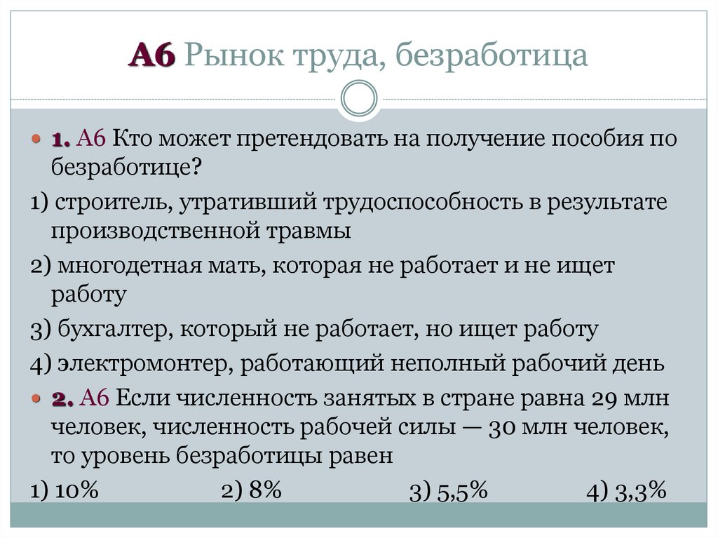 А6 Рынок труда, безработица