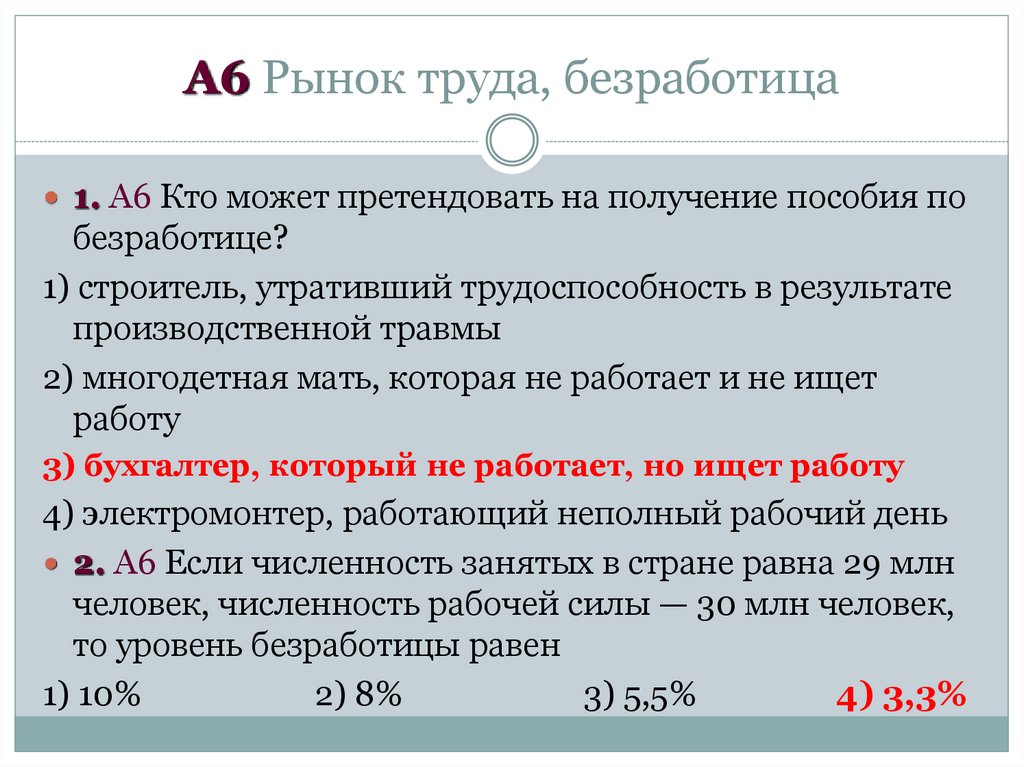 А6 Рынок труда, безработица