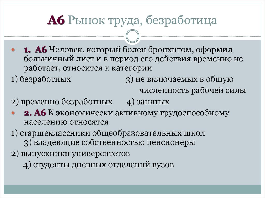 А6 Рынок труда, безработица