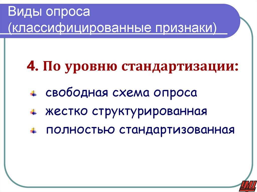 Виды опроса (классифицированные признаки)