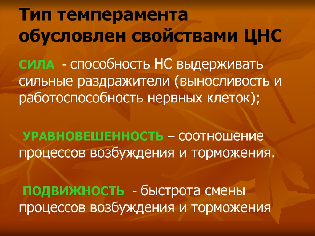 Тип темперамента обусловлен свойствами ЦНС
