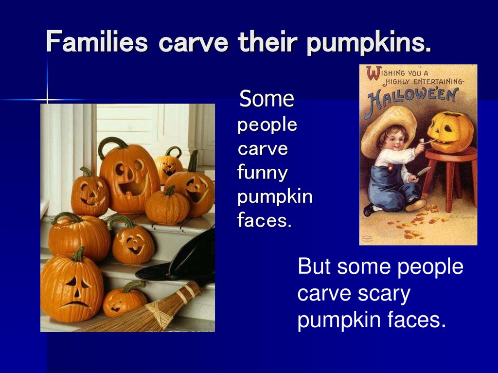 Families carve their pumpkins.