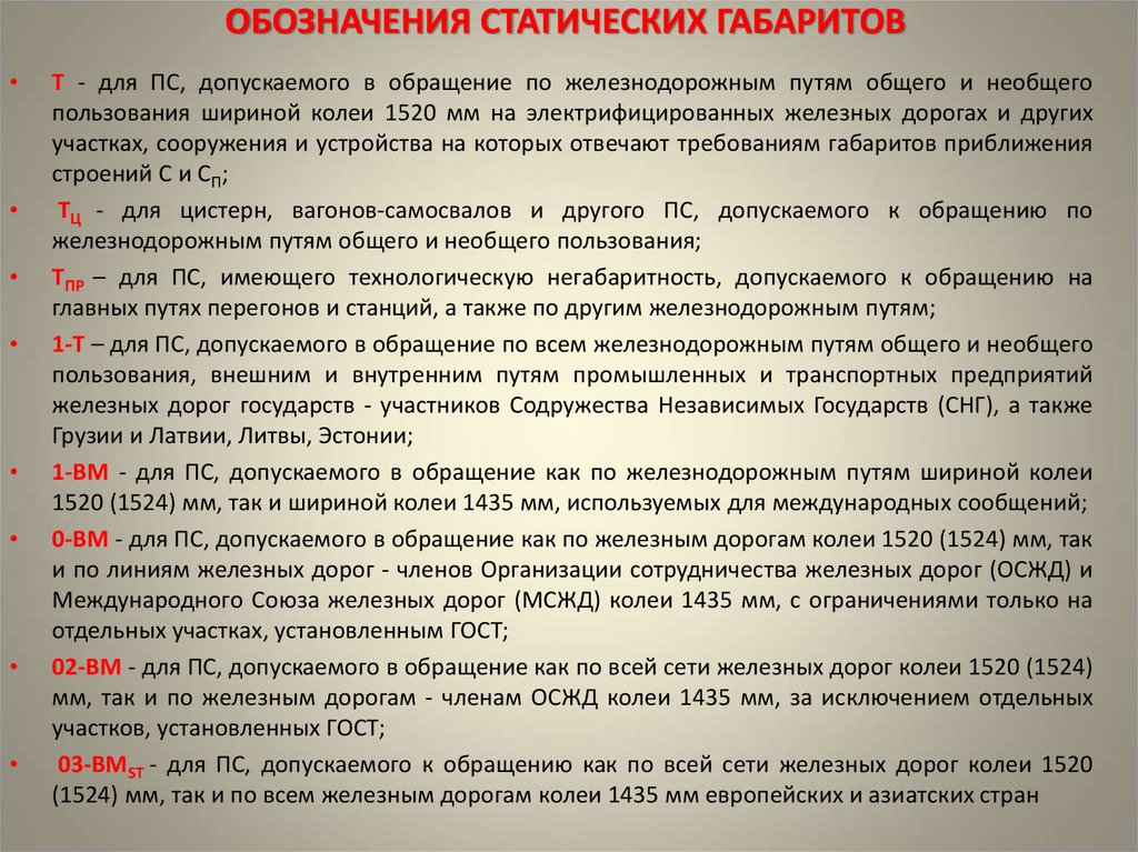 ОБОЗНАЧЕНИЯ СТАТИЧЕСКИХ ГАБАРИТОВ