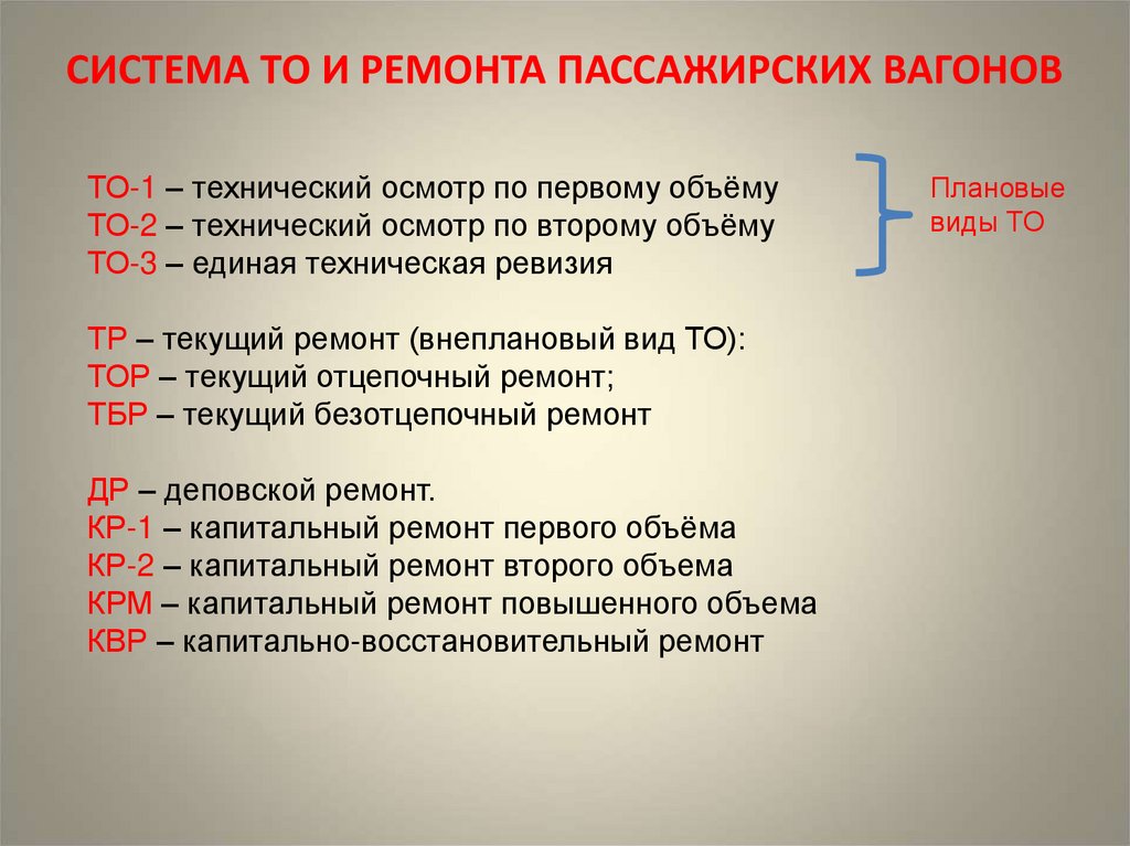 СИСТЕМА ТО И РЕМОНТА ПАССАЖИРСКИХ ВАГОНОВ