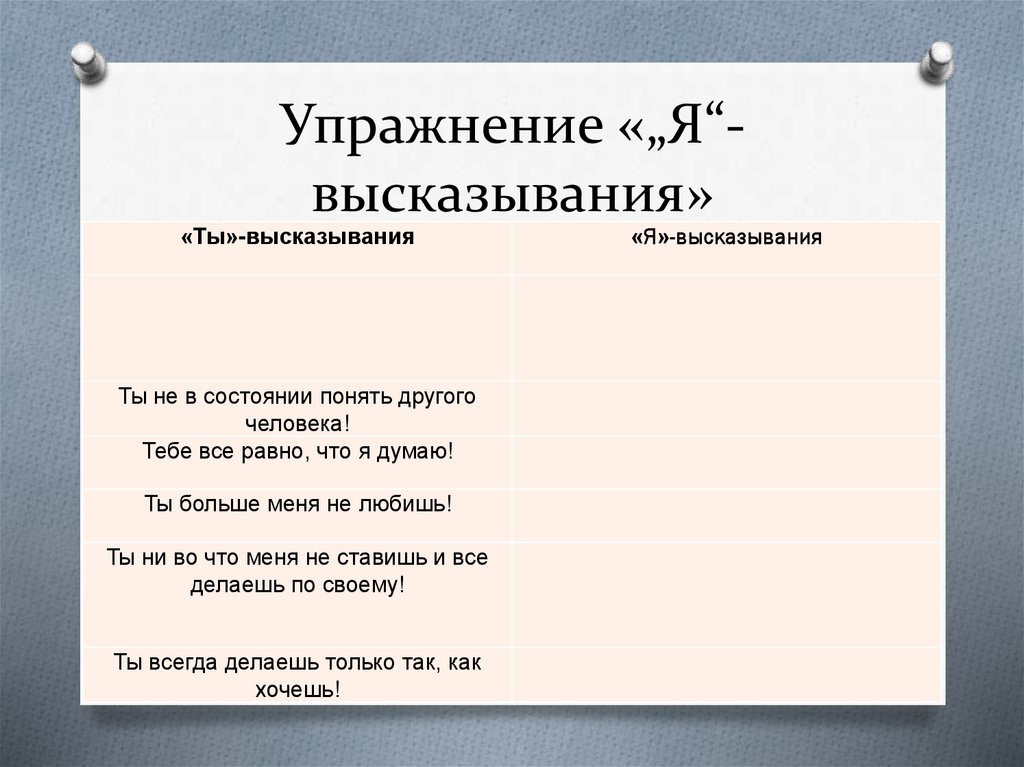 Упражнение «„Я“-высказывания»