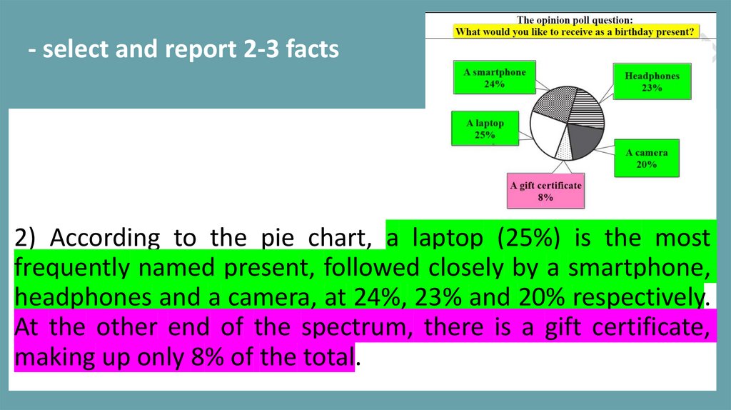 - select and report 2-3 facts