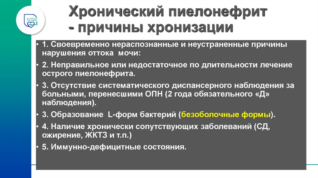 Хронический пиелонефрит - причины хронизации