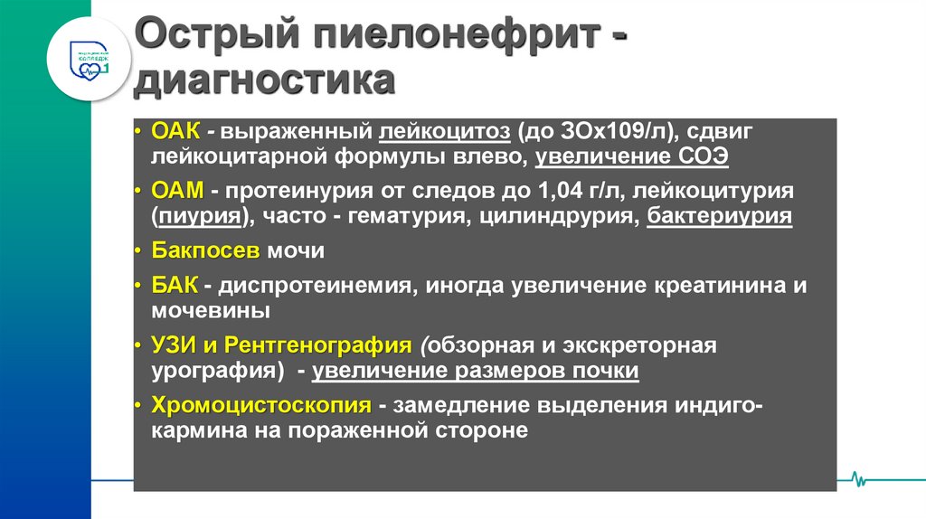 Острый пиелонефрит - диагностика
