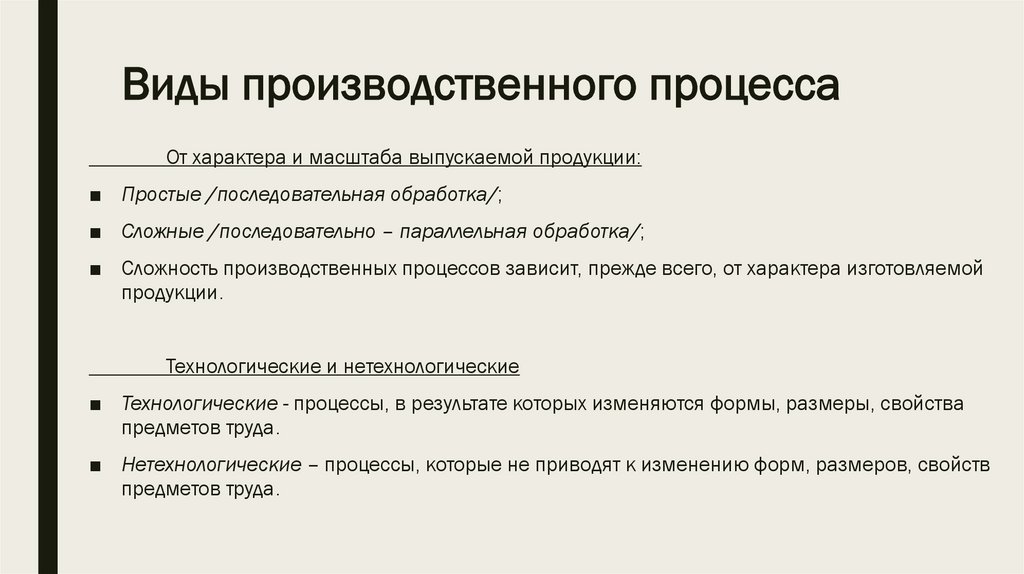 Виды производственного процесса