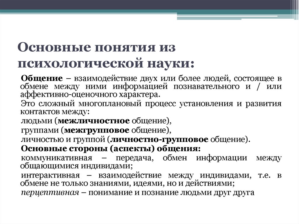 Основные понятия из психологической науки: