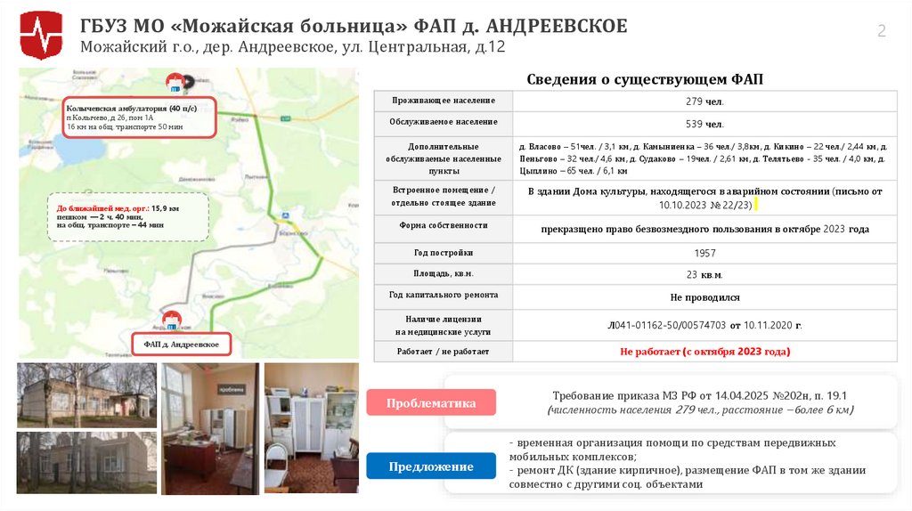 ГБУЗ МО «Можайская больница» ФАП д. АНДРЕЕВСКОЕ