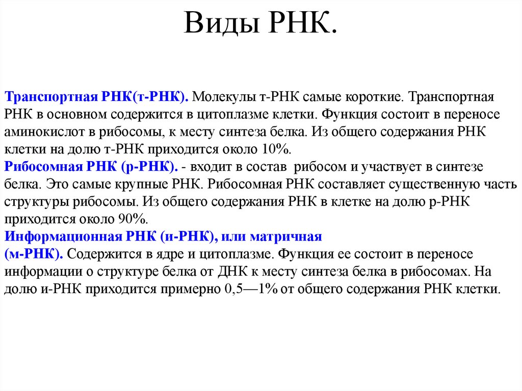 Виды РНК.
