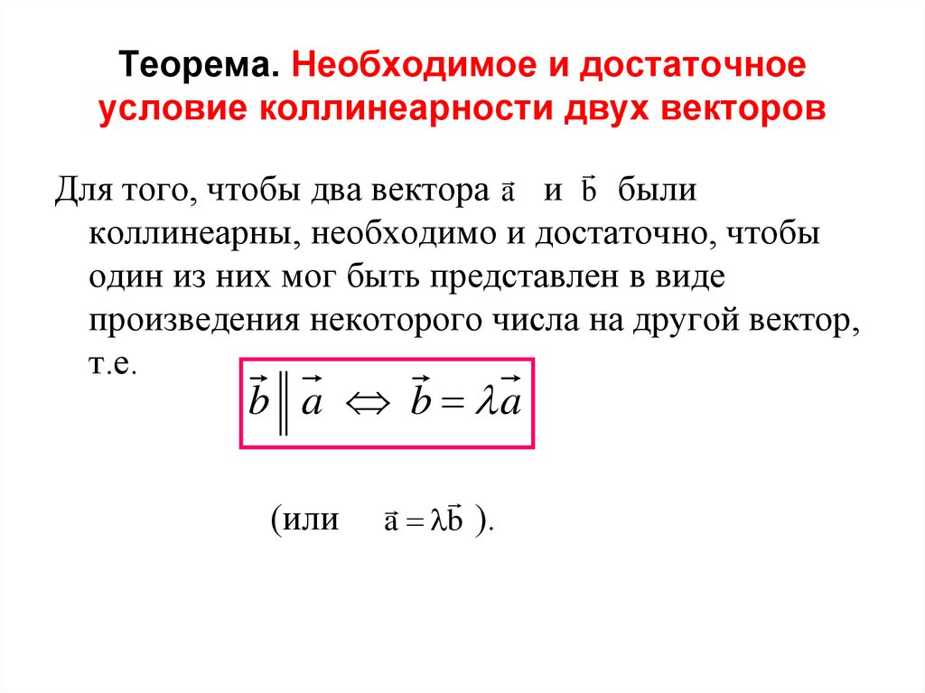 Теорема. Необходимое и достаточное условие коллинеарности двух векторов