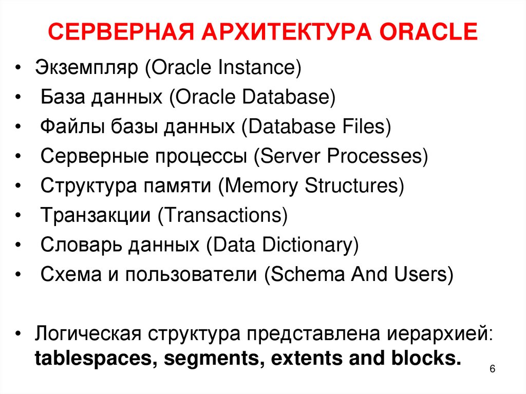 СЕРВЕРНАЯ АРХИТЕКТУРА ORACLE