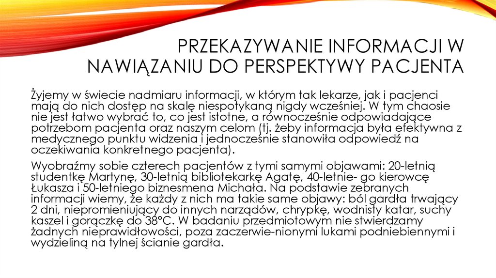Przekazywanie informacji w nawiązaniu do perspektywy pacjenta