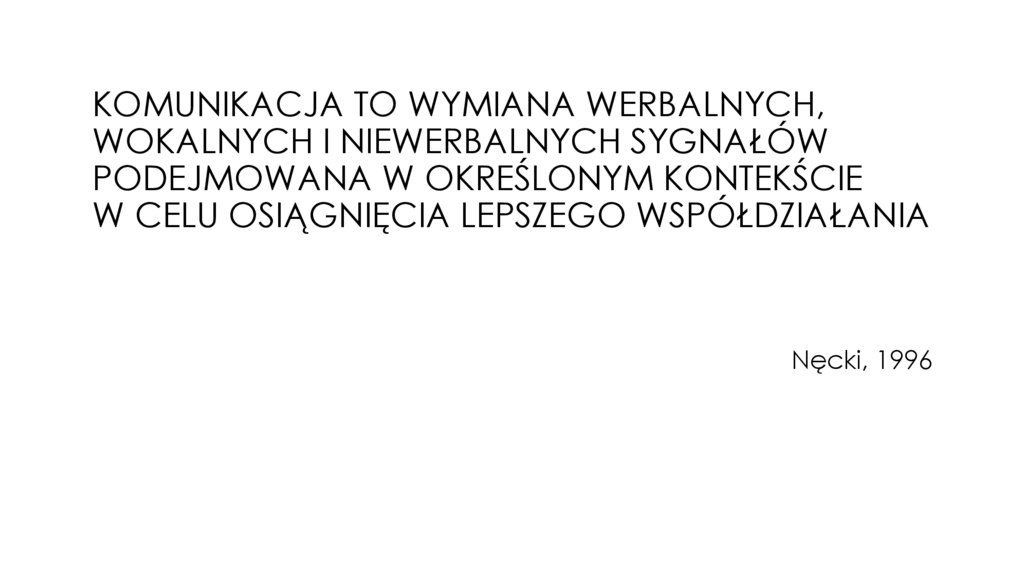 Komunikacja to wymiana werbalnych, wokalnych i niewerbalnych sygnałów podejmowana w określonym kontekście w celu osiągnięcia