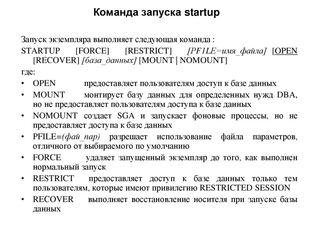 Команда запуска startup