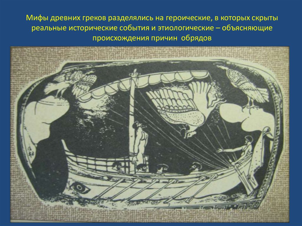 Мифы древних греков разделялись на героические, в которых скрыты реальные исторические события и этиологические – объясняющие