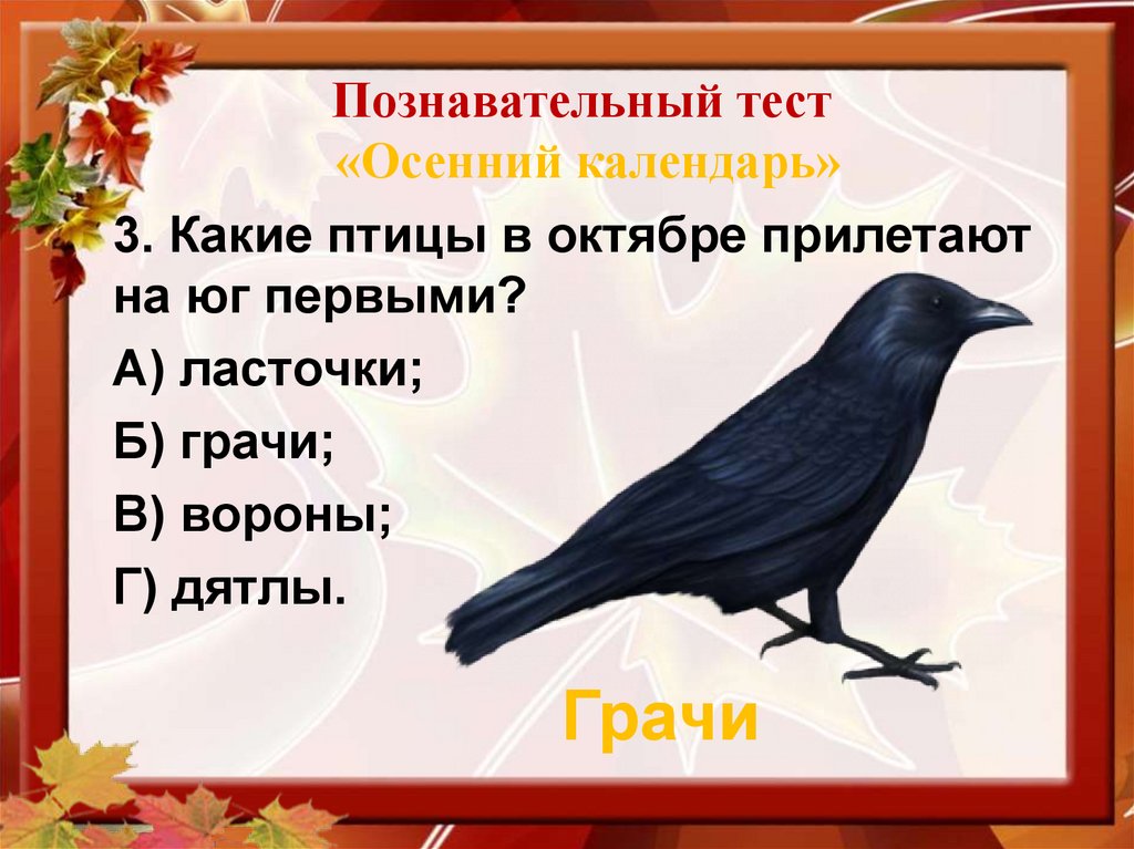 Познавательный тест «Осенний календарь»