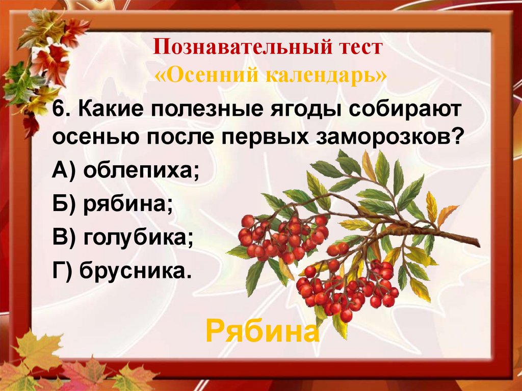 Познавательный тест «Осенний календарь»