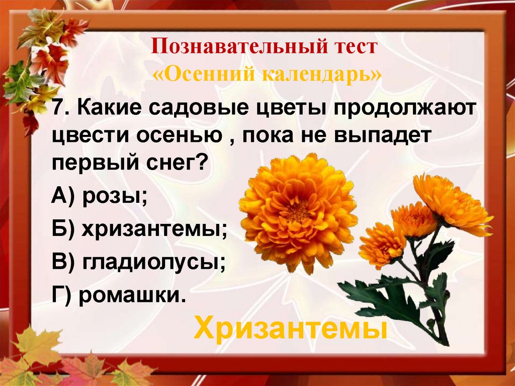Познавательный тест «Осенний календарь»