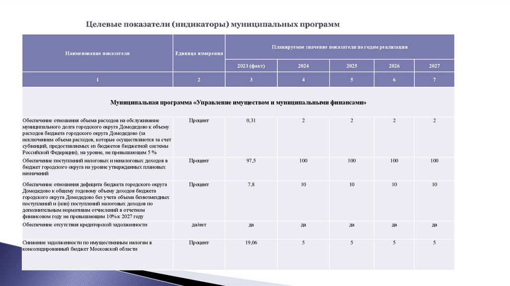 Целевые показатели (индикаторы) муниципальных программ