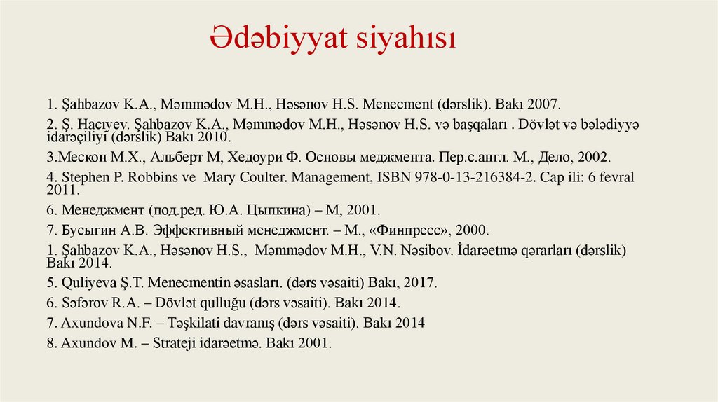 Ədəbiyyat siyahısı