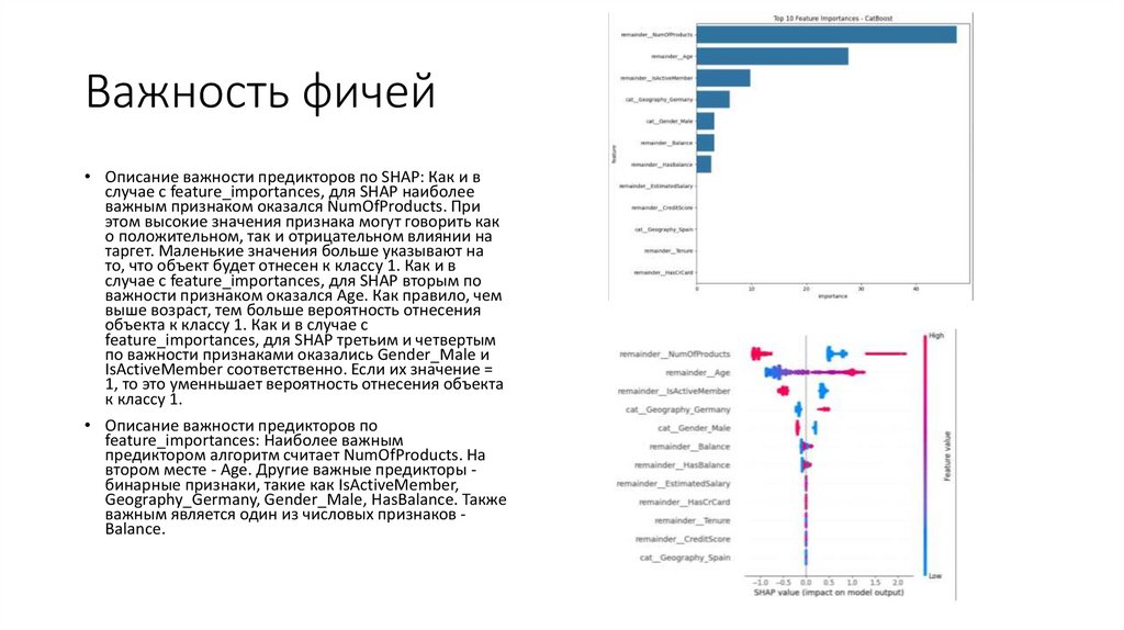 Важность фичей