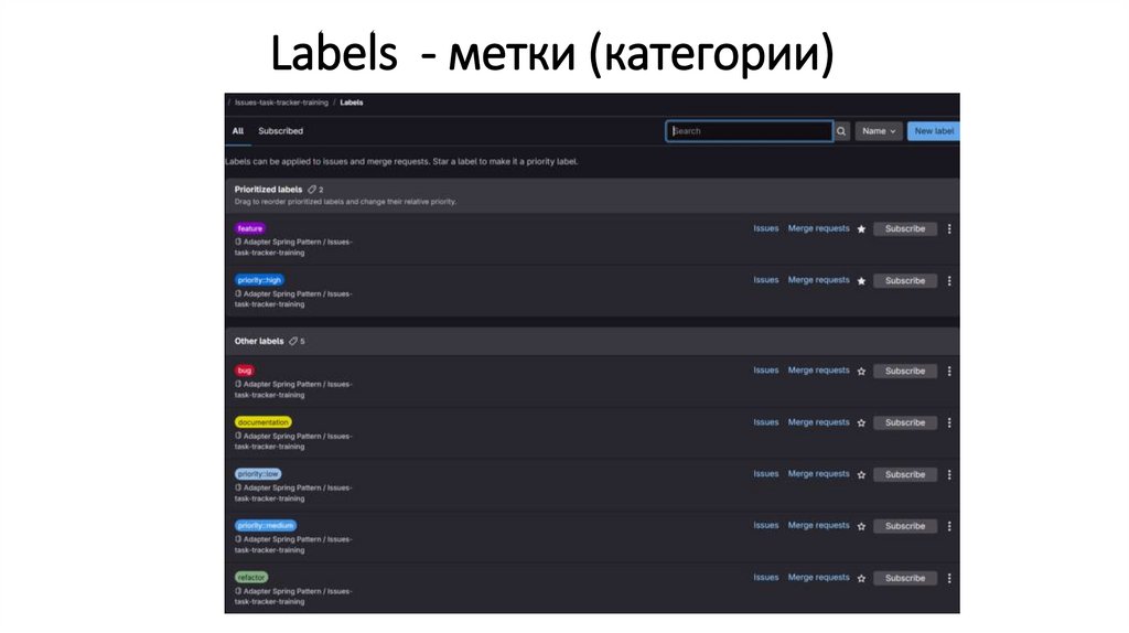 Labels - метки (категории)