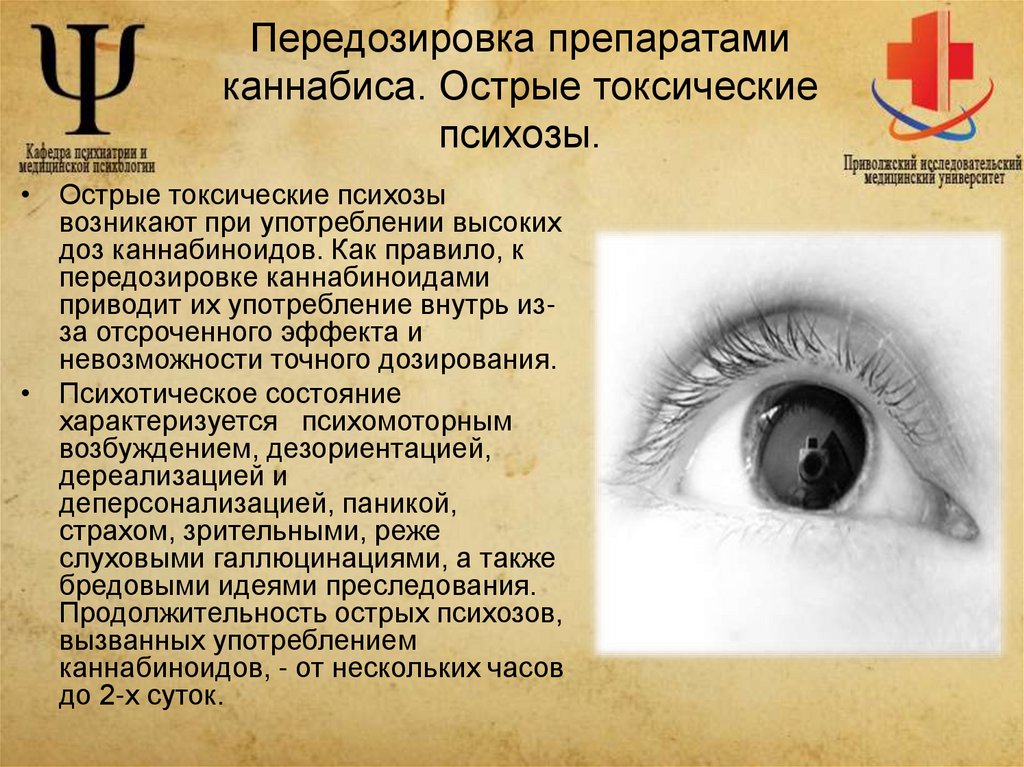 Передозировка препаратами каннабиса. Острые токсические психозы.