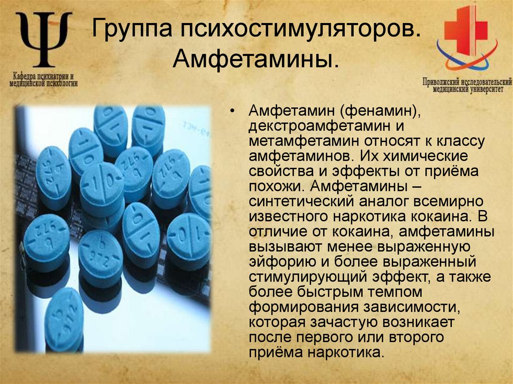 Группа психостимуляторов. Амфетамины.