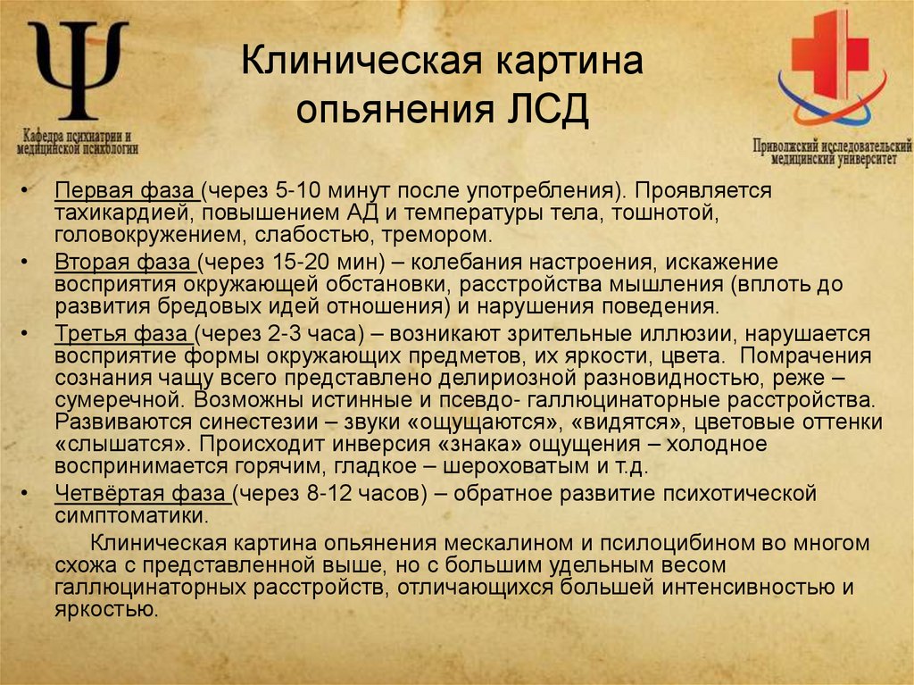 Клиническая картина опьянения ЛСД